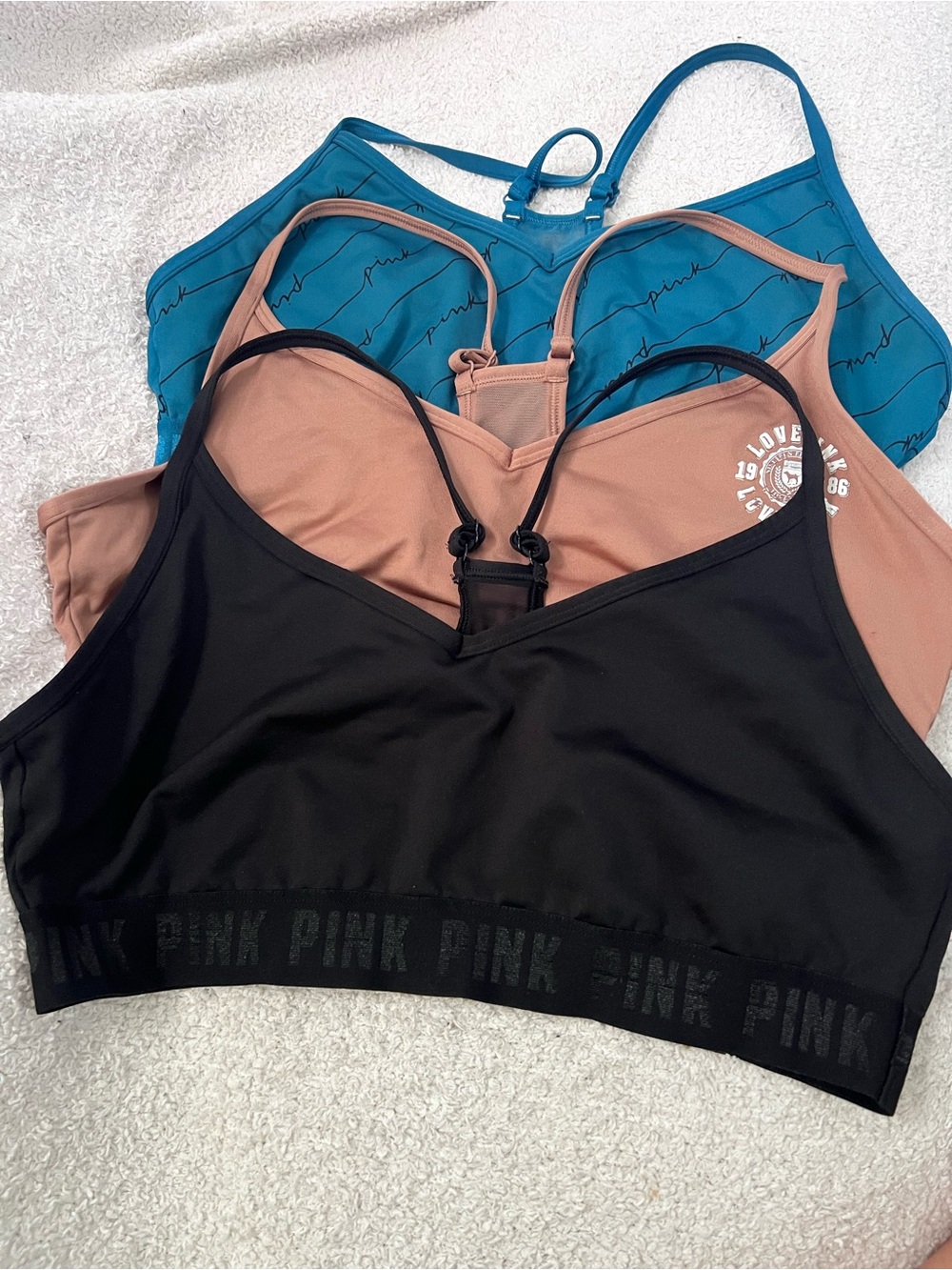 PINK Victoria's Secret Bralette 3-Pack in Black, Taupe, Teal